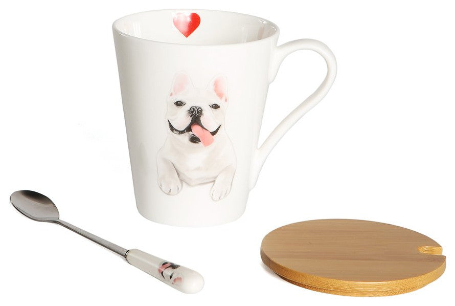 Frenchie China Water Cup With bamboo lid and spoon