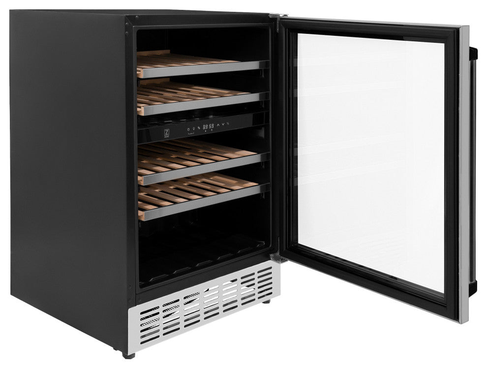 ZLINE 24 In. Wine Cooler, Stainless Steel With Matte Black, RWVZ-UD-24-MB