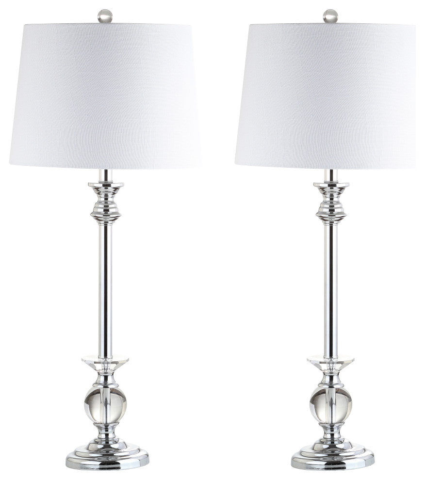 Elizabeth 33" Crystal and Metal Table Lamp, Clear and Chrome, Set of 2