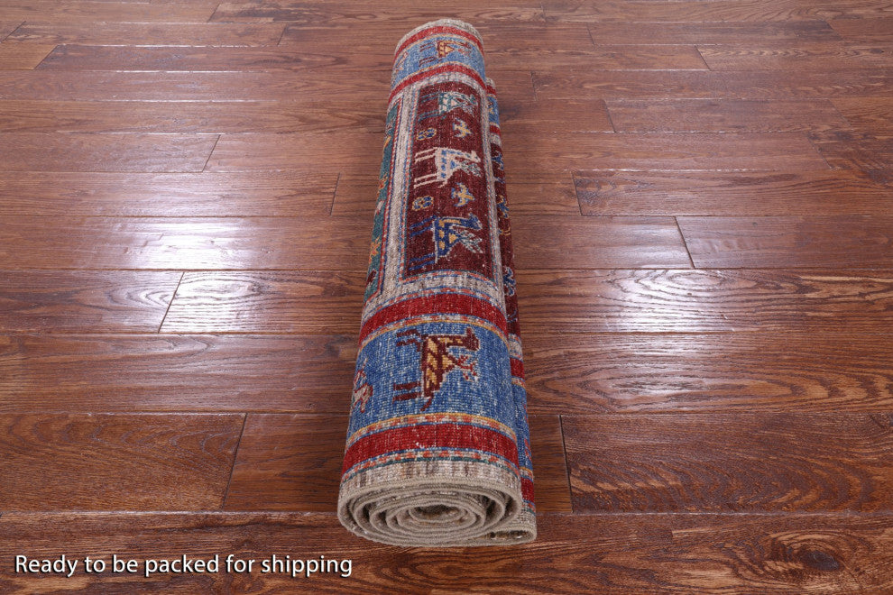 Tribal Persian Gabbeh Hand-Knotted Wool Runner Rug 3' 1" X 9' 7" Q9958