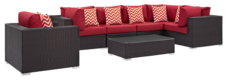 Espresso Red Convene 7-Piece Outdoor Patio Sectional Set