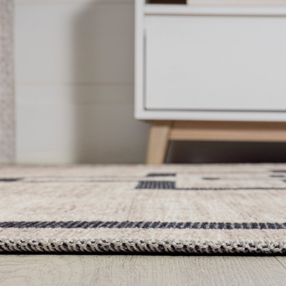 Ashkii Minimalist Medallion Machine-Washable Area Rug, 9 X 12