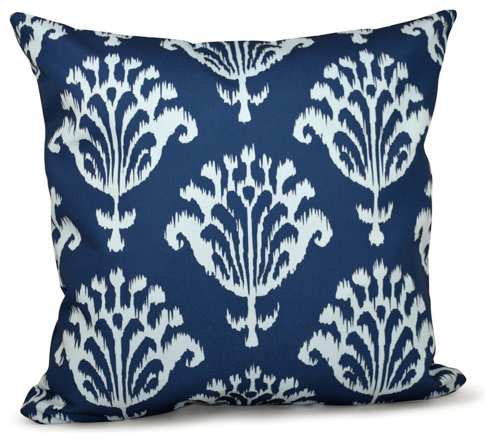 Floral Motifs Decorative Pillow, Navy Blue, 16"x16"
