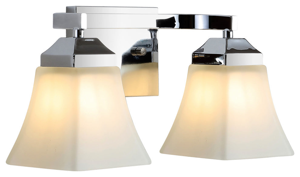Staunton 1-Light Iron/Glass Modern Cottage LED Vanity Light, Chrome, 2-Light