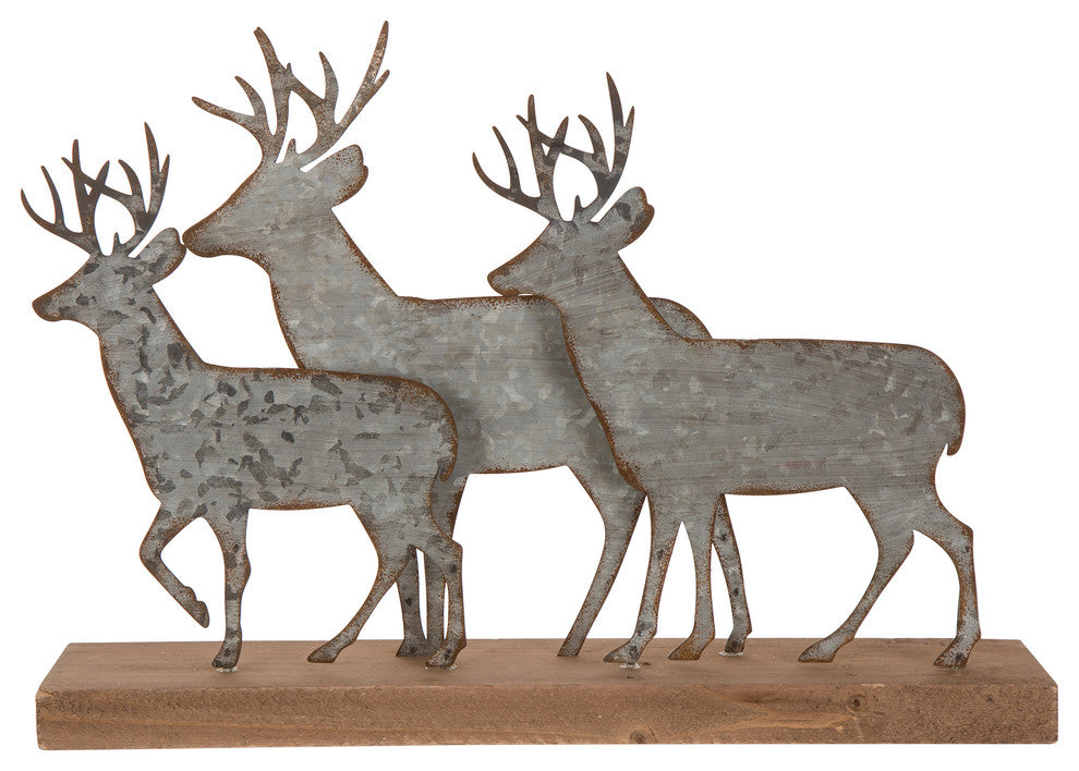 13.19" Galvanized Metal/Wooden Reindeer Table Decor