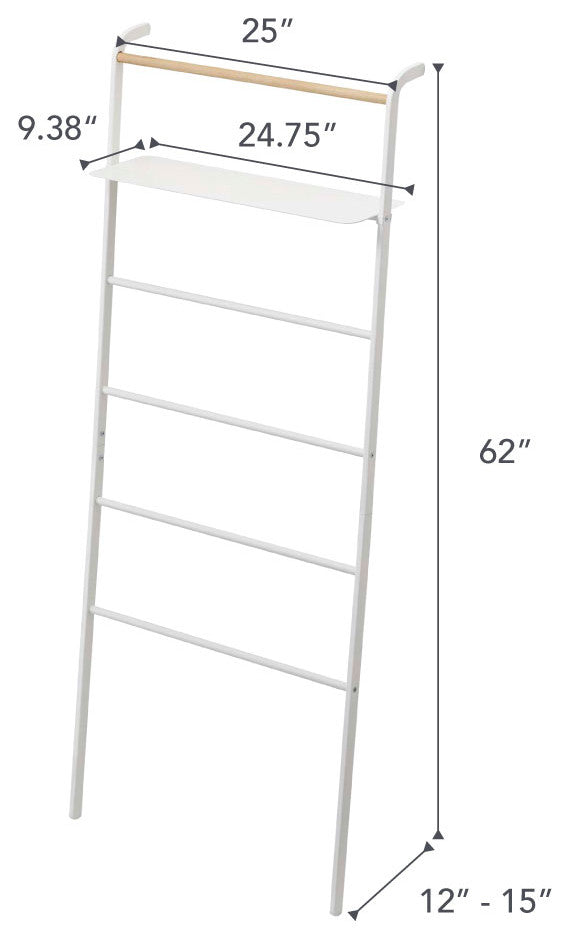 Tower Leaning Ladder With Shelf, White