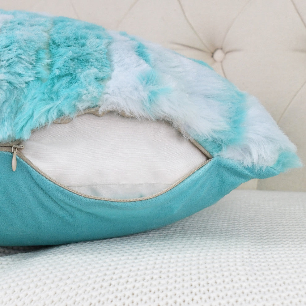 Jacquard Faux Fur Pillow Covers Set of 2, Blue Turquoise, 26'' x 26''