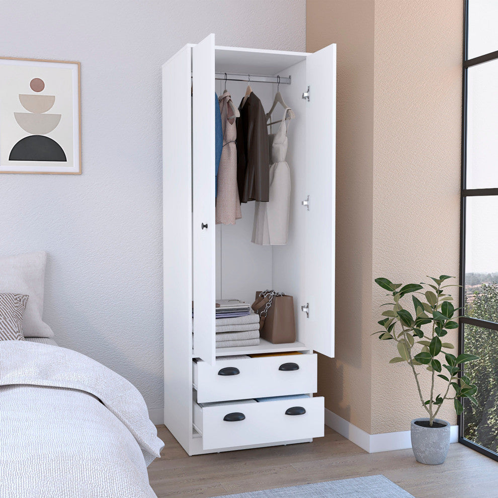 Denton Armoire with French Doors and 2 Drawers, White