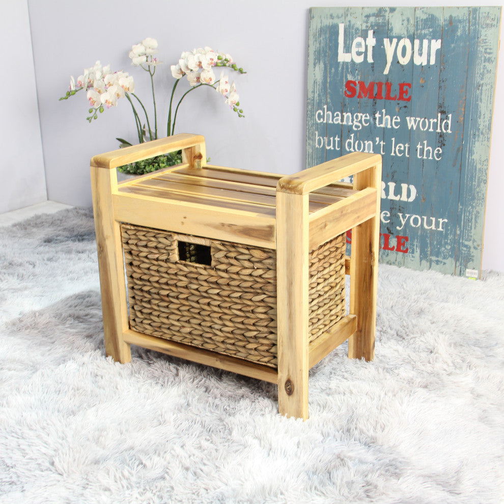 Brae Water Hyacinth Wood Storage Stool - Brown