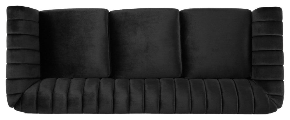 Olga Modern Glam Velvet 3 Seater Sofa, Black, Dark Brown