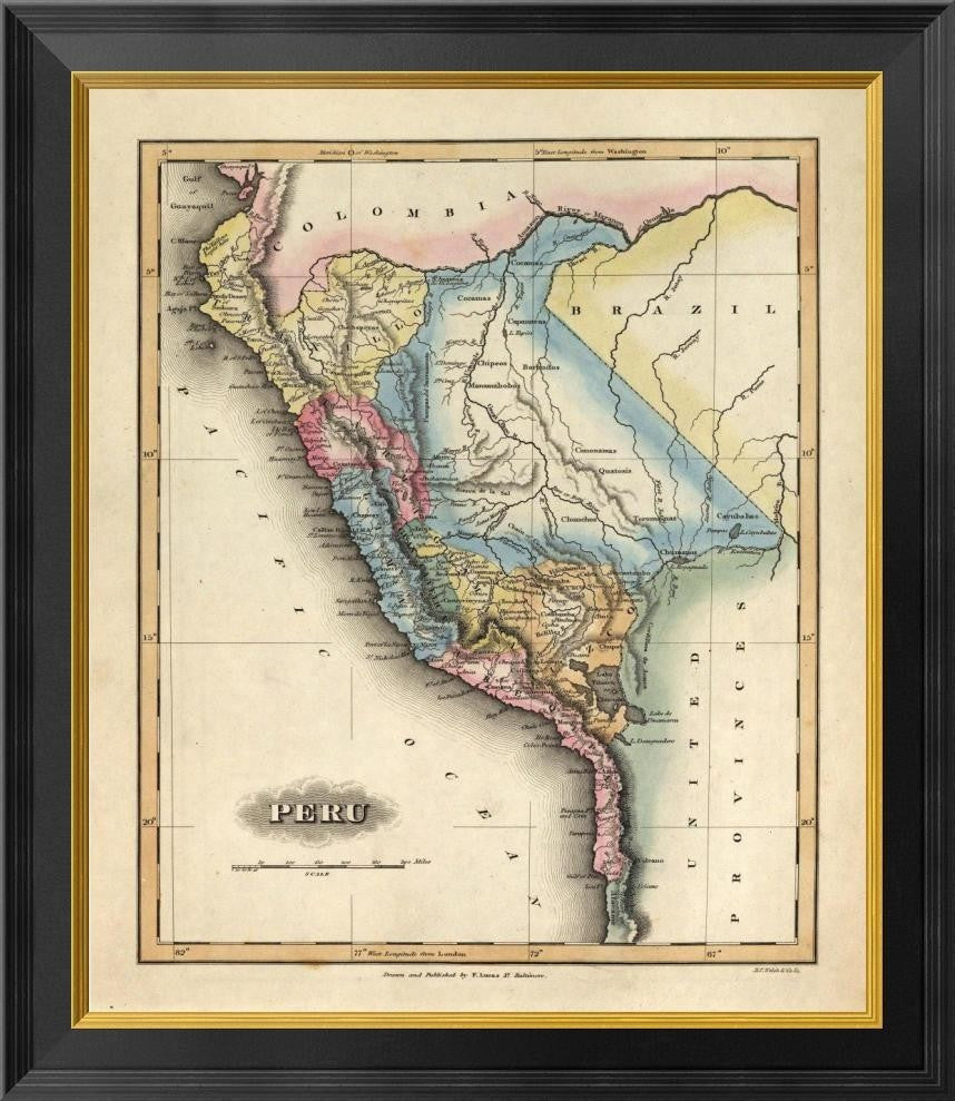 "Peru, 1823" Framed Canvas Giclee by Fielding Lucas, 23x26"