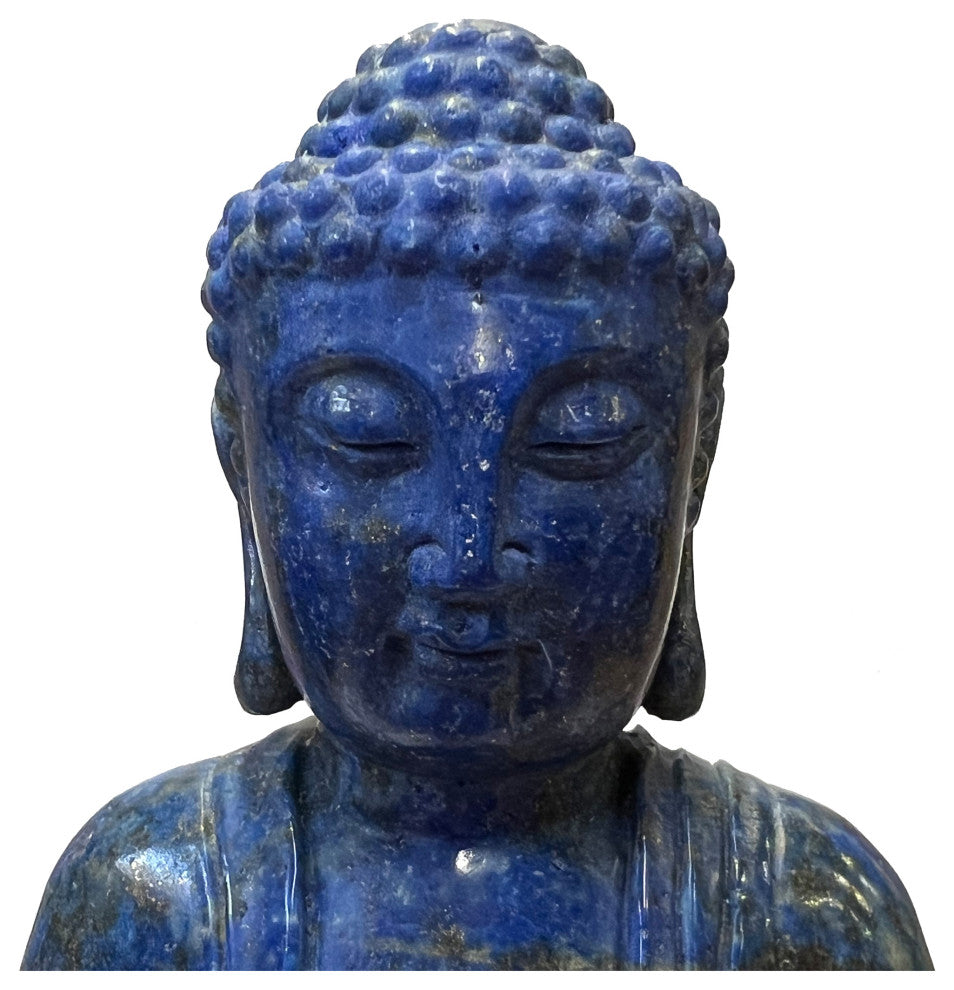 Oriental Blue Gem Stone Carved Sitting Meditation Buddha Statue Hws2553