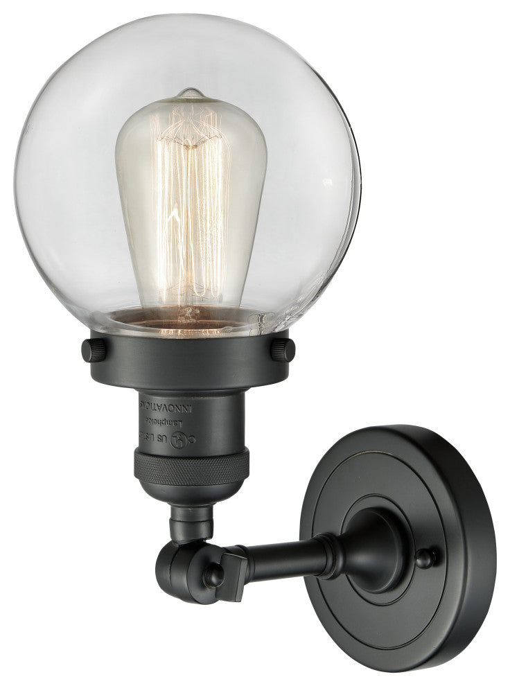 1-Light Beacon 6" Sconce, Matte Black, Glass: Clear