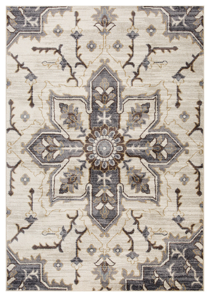 Jordan Eva Area Rug, Ivory, 6'7" x 9', Medallion