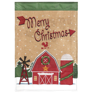 Christmas Barn, Applique Flag, Garden