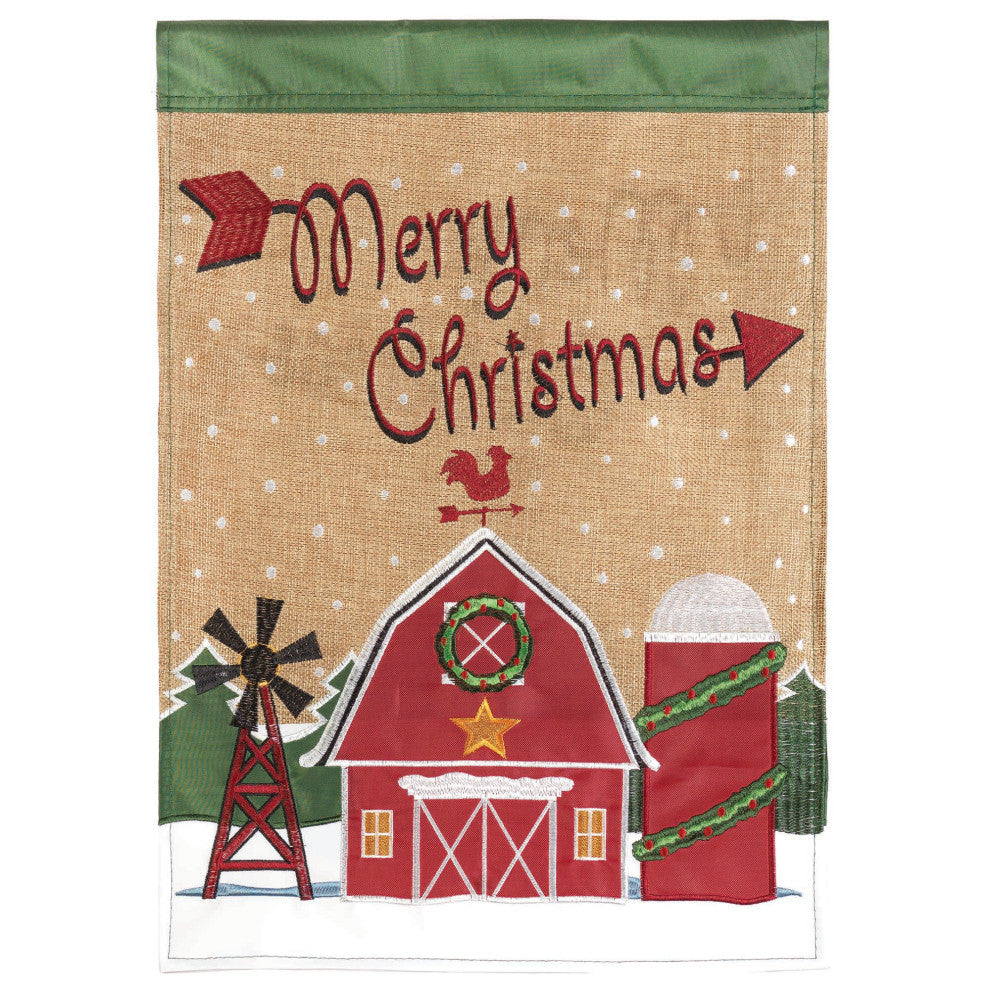 Christmas Barn, Applique Flag, Garden