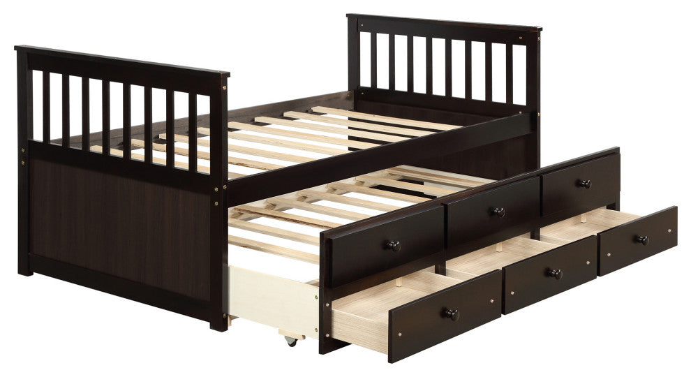 Captain's Bed Twin Daybed with Trundle and Storage Drawers, Espresso