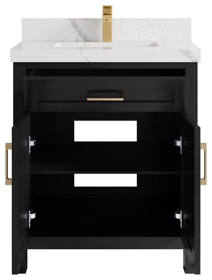 Cambridge 30 Single Sink Bath Vanity in Black 2" Calacatta Laza