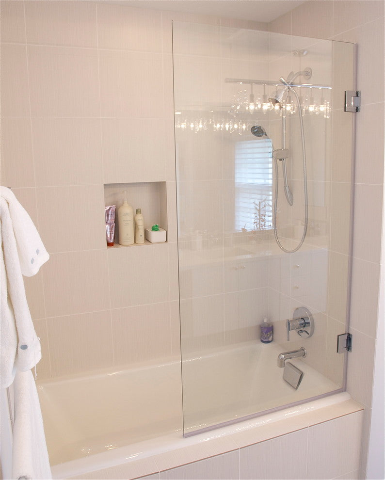 Frameless Tub Shower Door 60"x30" Low Iron, Brushed Stainless Steel Hinge, Squar