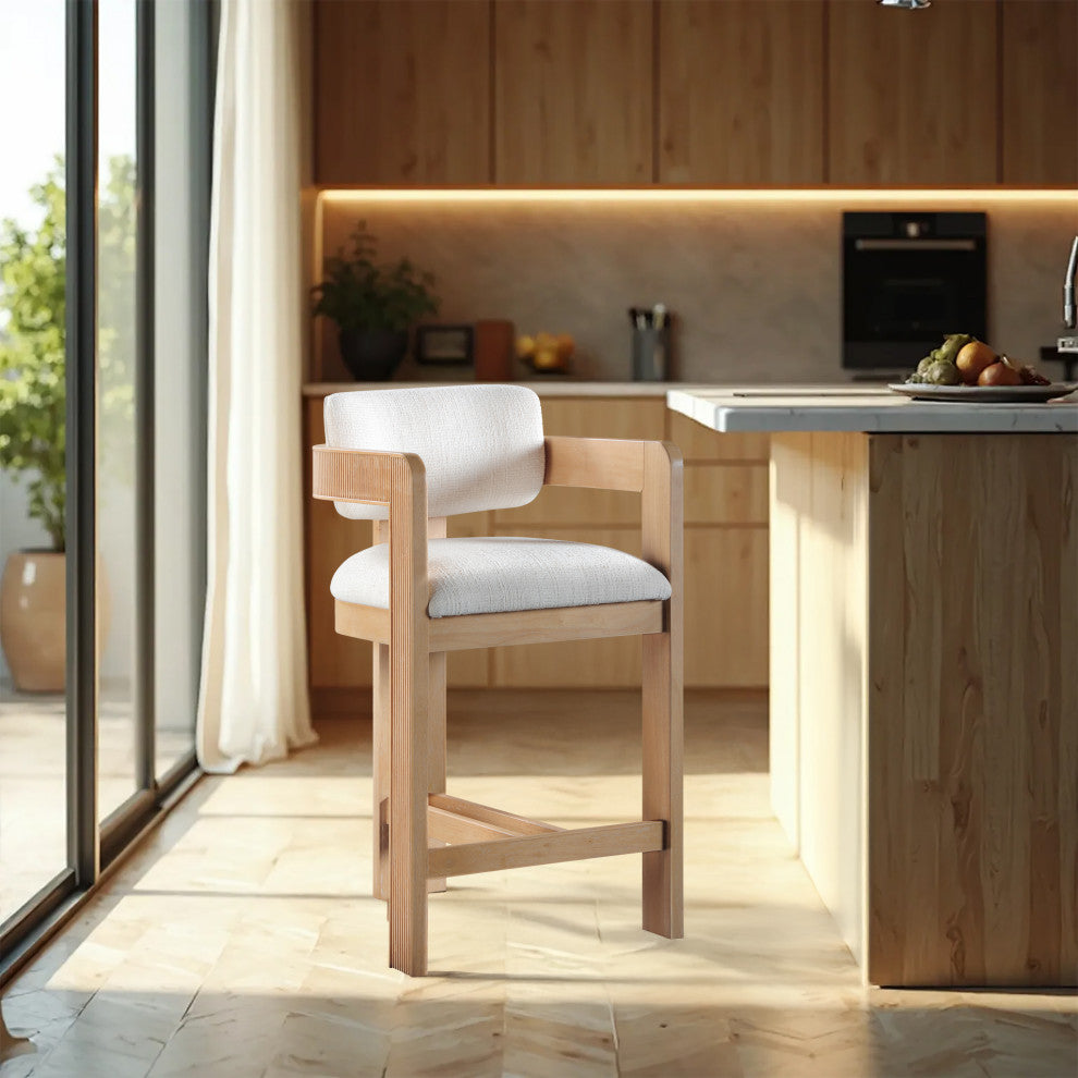 Sacha Upholstered Bar and Counter Stool, Cream, Linen Textured Fabric, Natural