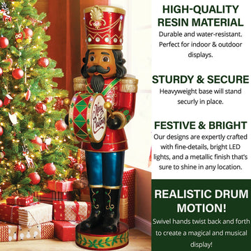 Indoor/Outdoor Christmas Decor, 5' Nutcracker and Bass Drum With Moving Hands