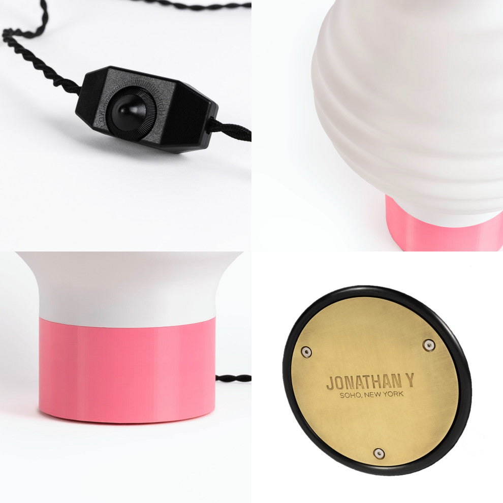 Asian Lantern 15" Plant-Based PLA Dimmable LED Table Lamp, White/Hot Pink