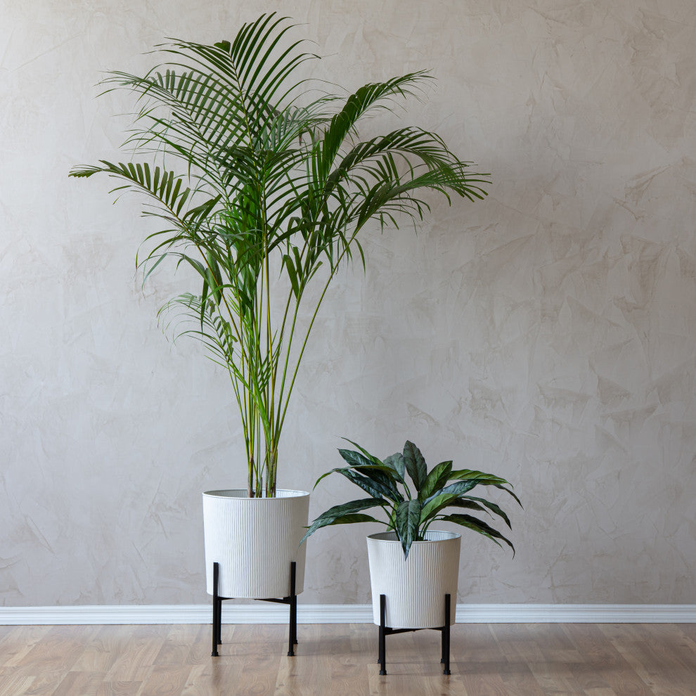 Metal Planters With Stand, 2-Piece Set, White