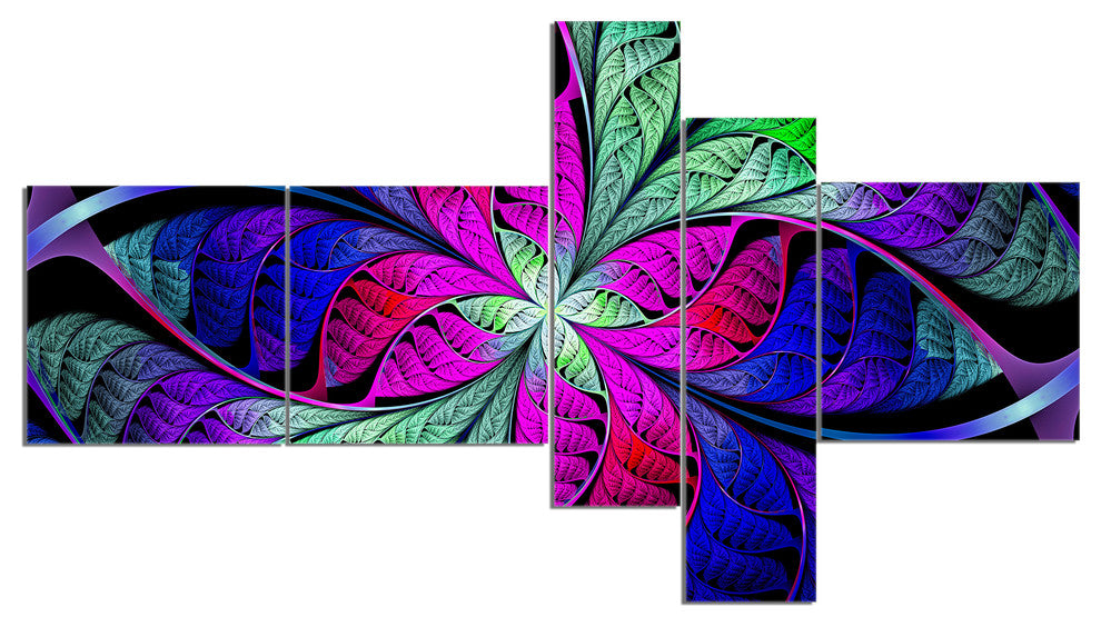 Multi Color Stained Glass Texture, Abstract Canvas Art Print, 60"x32", 5 panels