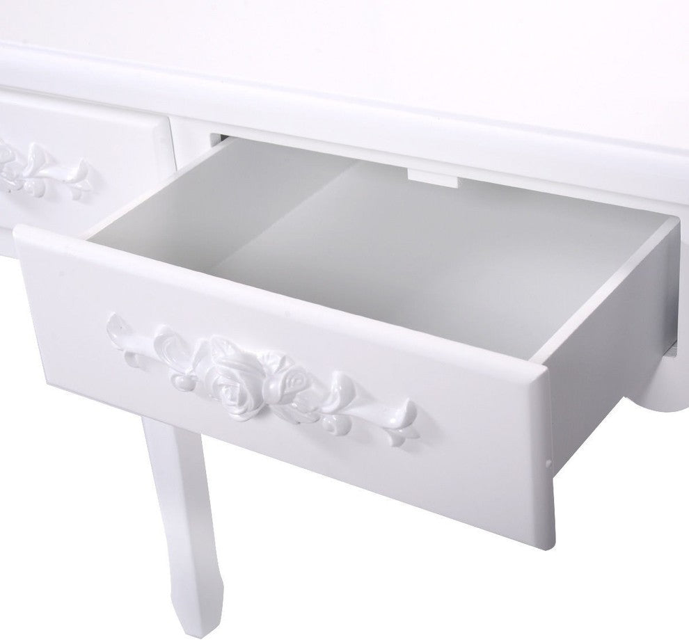 Modern Vanity Makeup Dressing Table With a Mirror and 4 Drawers, White
