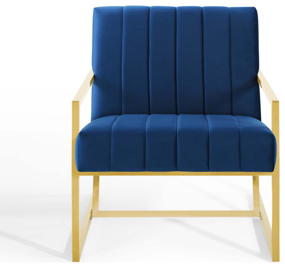 Tufted Armchair Accent Chair, Velvet, Blue Navy, Modern, Lounge Hospitality