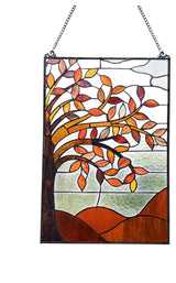 Autumnal Floral-Style Stained Glass Window Panel 24" Tall
