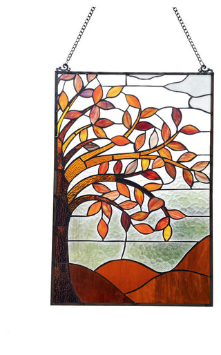 Autumnal Floral-Style Stained Glass Window Panel 24" Tall
