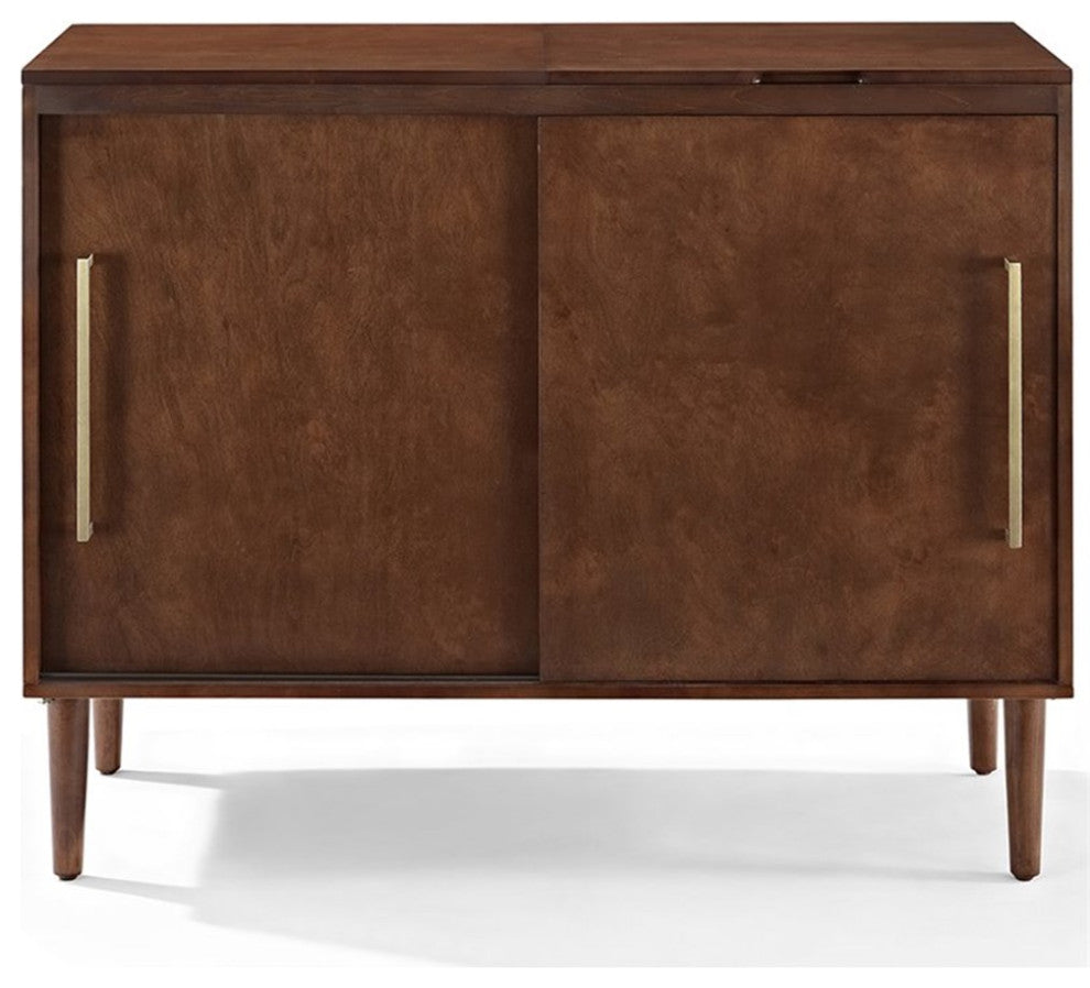 Crosley Furniture Everett Wood Media Console Table in Mahogany/Gold