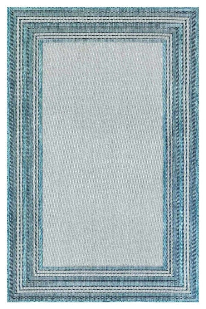 Carmel Multi Border Indoor/Outdoor Rug, Aqua, 7'10"x9'10"
