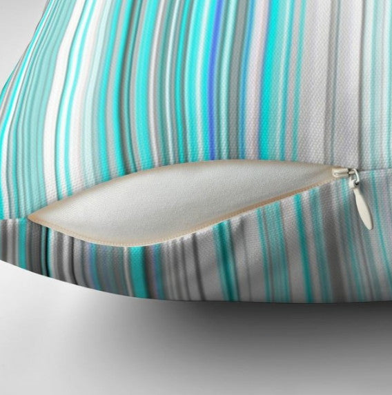 Turquoise Lines Pattern Pillow Cover, 18"x18"