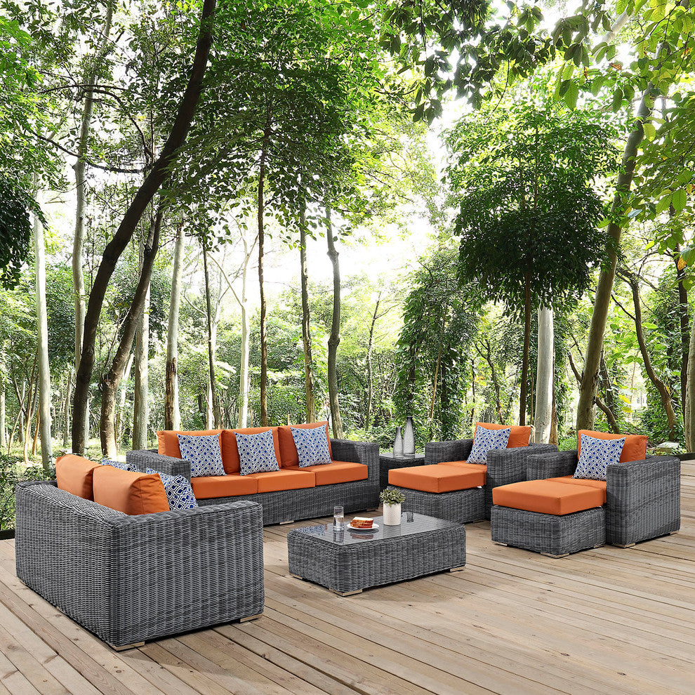 Canvas Tuscan Summon 9-Piece Outdoor Patio Sunbrella Sectional Set