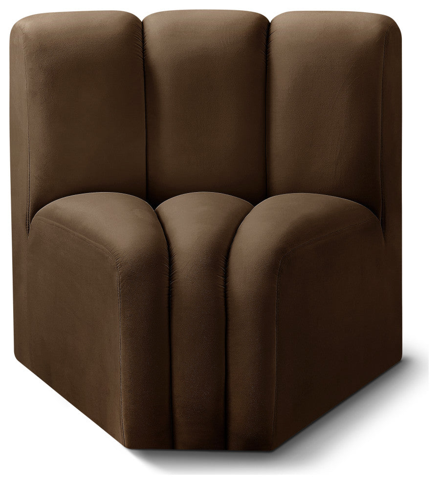 Arc Upholstered Modular Component, Brown, 1-Piece: Curved Corner, Velvet