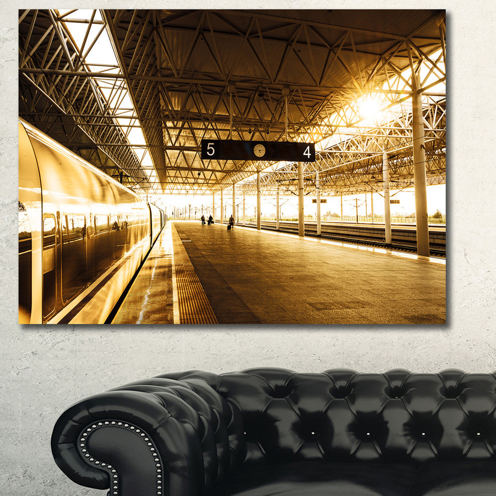 Train at Railway Station with Sunlight, Landscape Canvas Art Print, 60x40