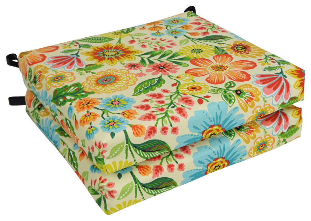 20"X19" Patterned Outdoor Polyester Chair Cushions, Set of 2, Gregoire Chamomile