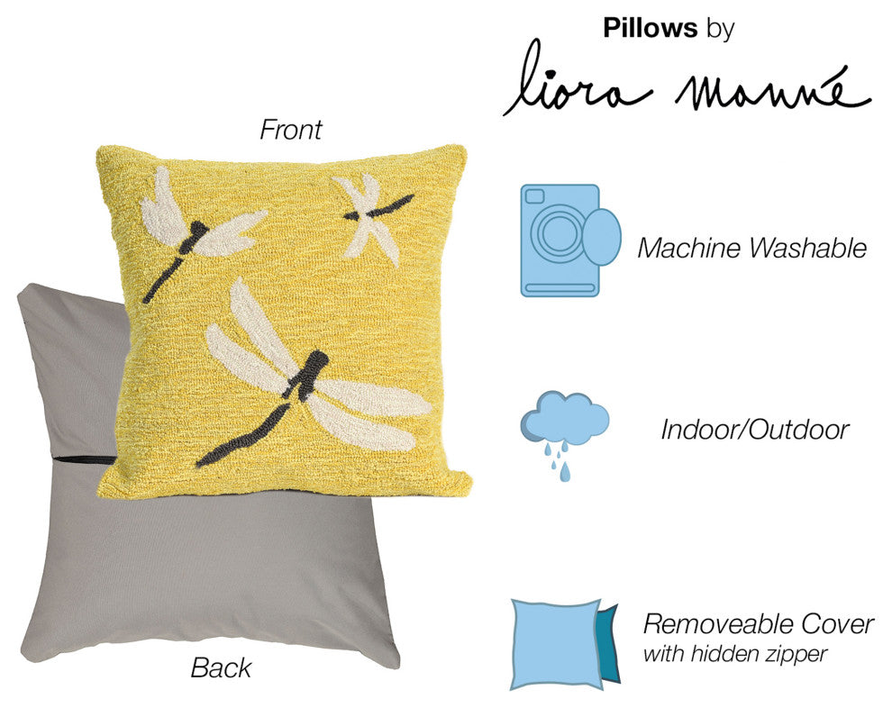 Frontporch Dragonfly Pillow, Yellow, 18"x18"