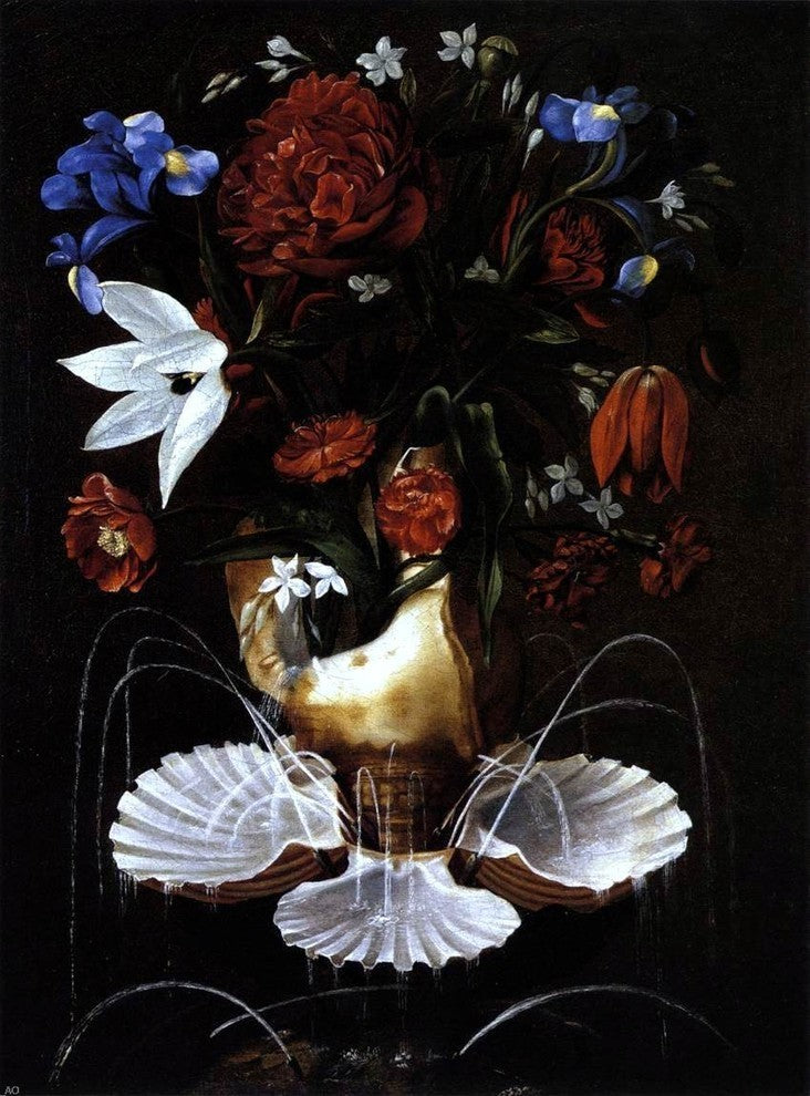 Juan De Espinosa StillLife with Shell Fountain and Flowers Print