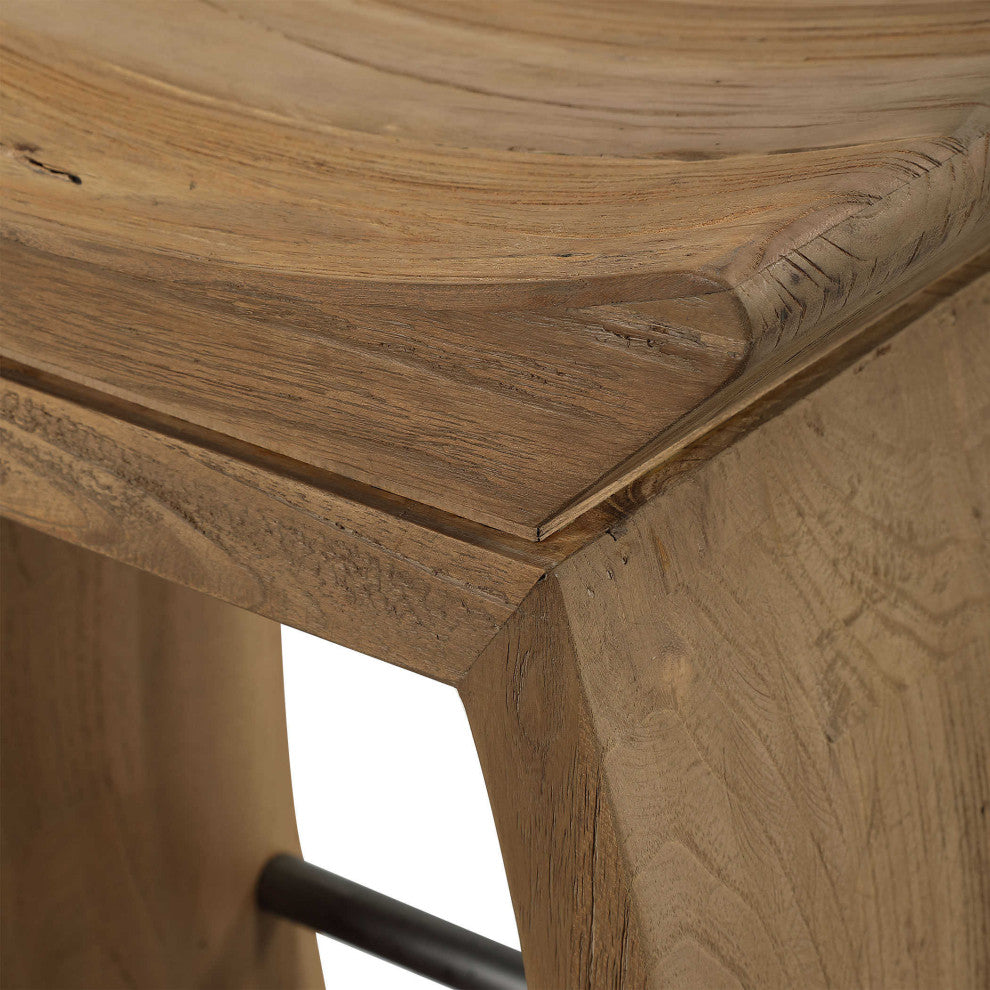 Elegant Asian Modern Open Reclaimed Solid Wood Bar Counter Stool Oriental Pagoda