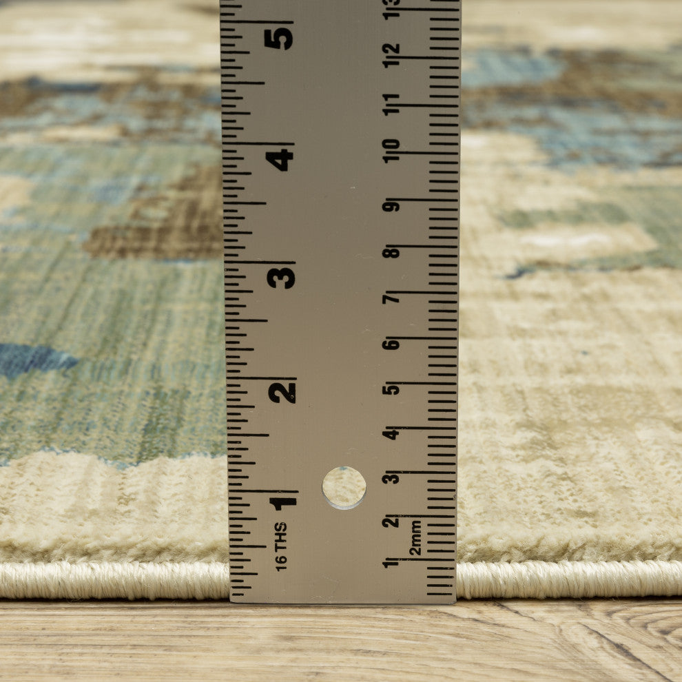 Ronan Abstract Beige/ Multi Hi-low Pile Fringed Edge Area Rug 3'3" x 5'