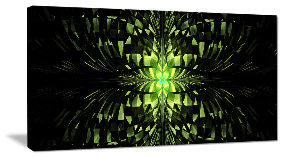 Green Butterfly Pattern on Black, Oversized Abstract Canvas Art Print, 60x28