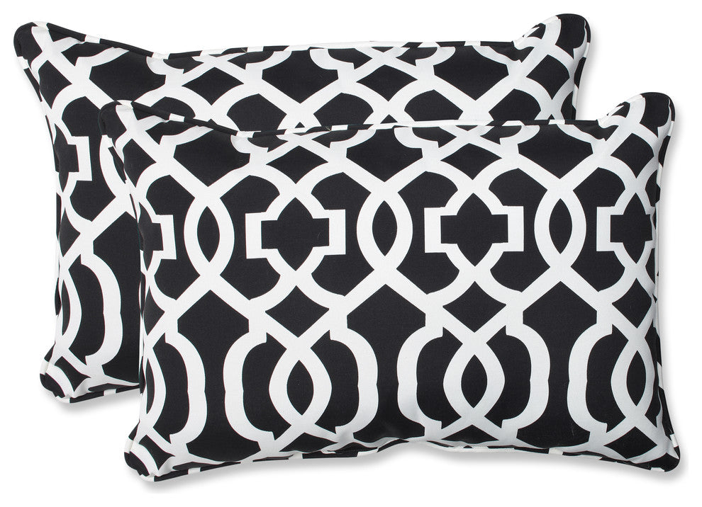 New Geo and White Oversized Rectangular Throw Pillow, Set of 2, Black