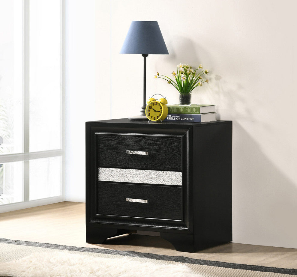 3 Drawers Wooden Nightstand With Hide Drawer Design, Black