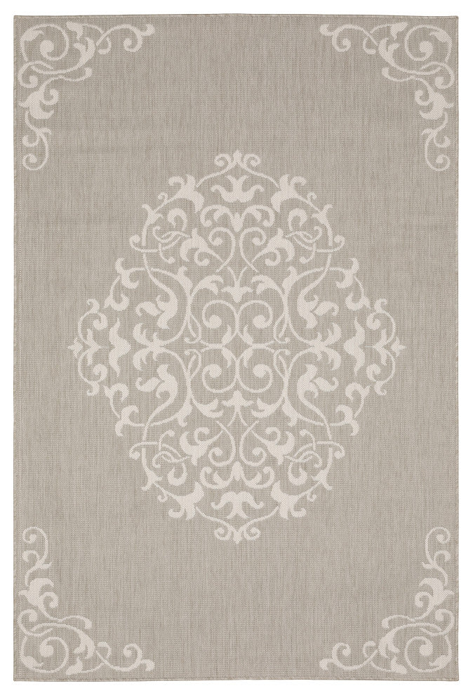 Parlan Floral Medallion Indoor-Outdoor Area Rug, Gray, 5'3"x7'3"