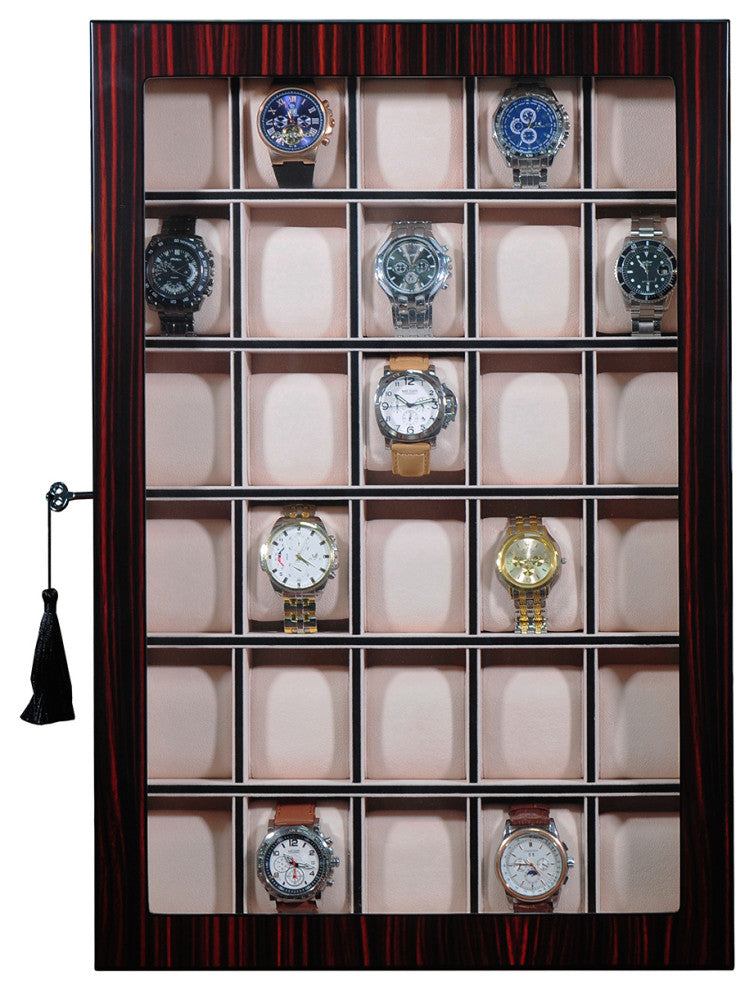 30-Piece Wood Watch Box Display Case, Ebony