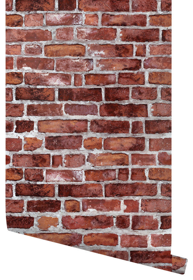 Brick Peel and Stick Vinyl Wallpaper, Red, 24"w X 108"h