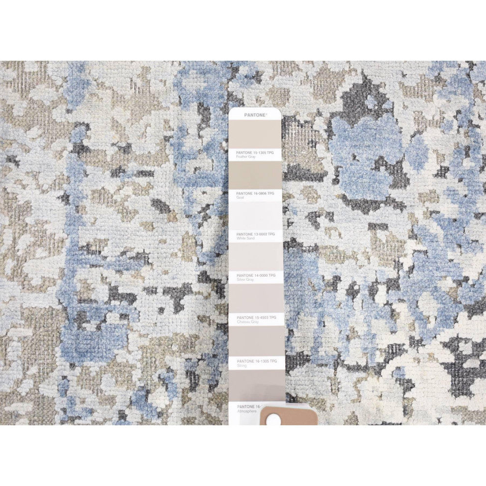 Beige Silk With Textured Wool Broken Circle Design Fragment Mat Rug, 2'x2'1"